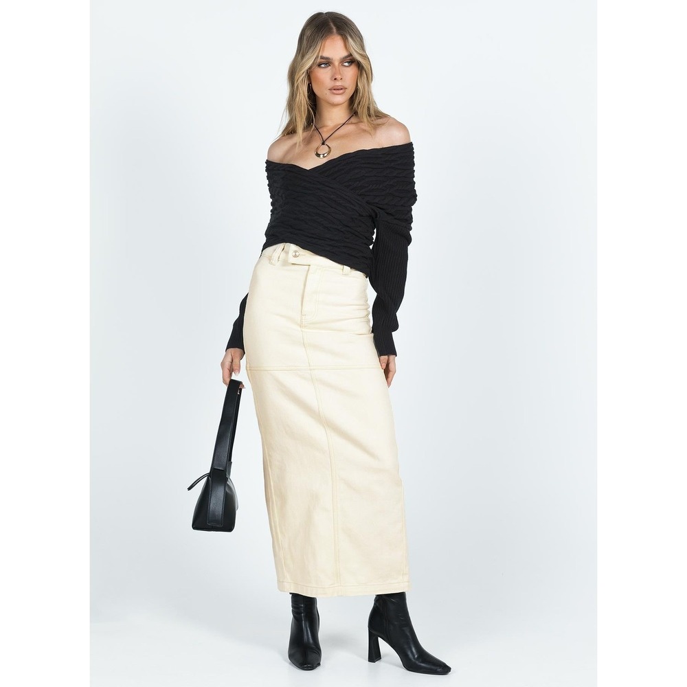Princess Polly Markanna Denim Midi Skirt Cream 100%‎ Cotton, Size US 4, EUC
